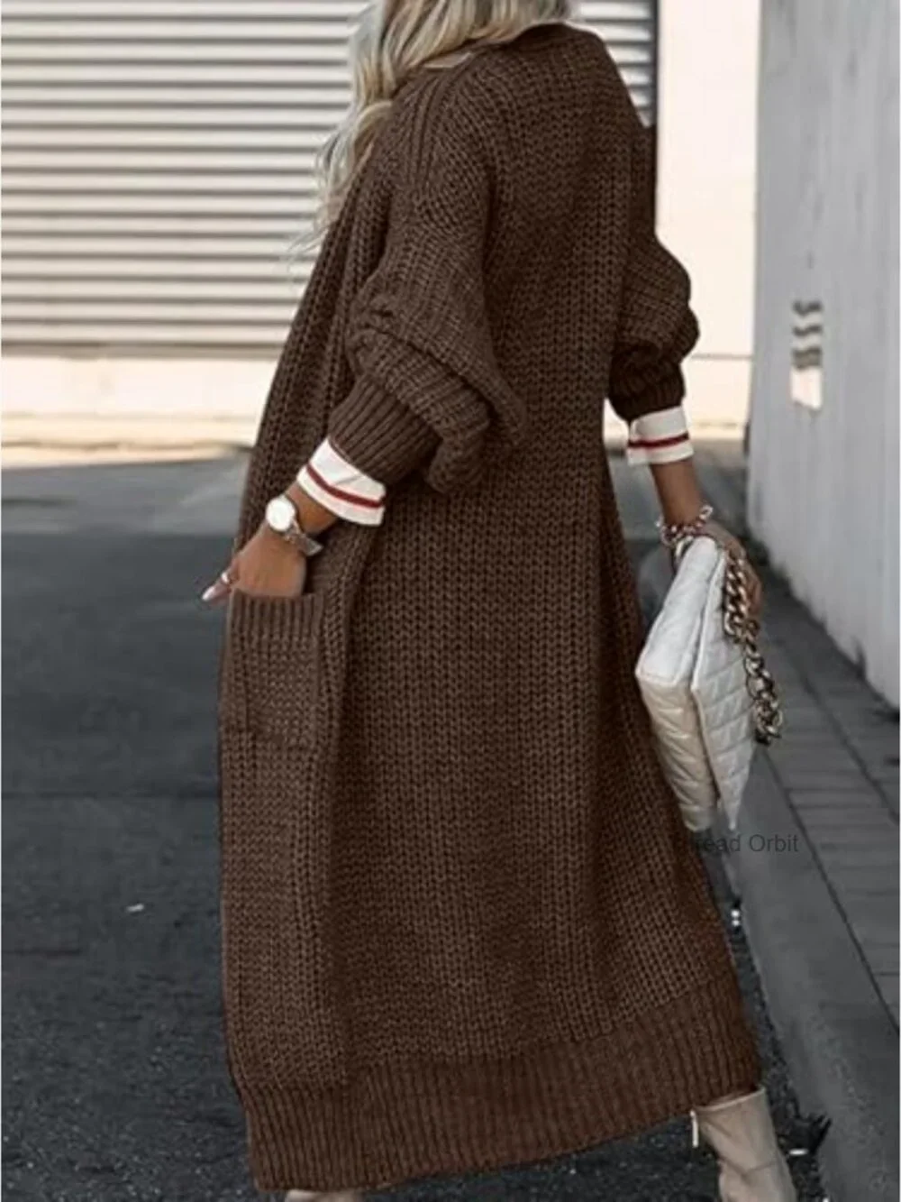 Oversized Knit Cardigan Sweater Coat with Pockets Open Front Long Sleeve - Picture 2 of 7